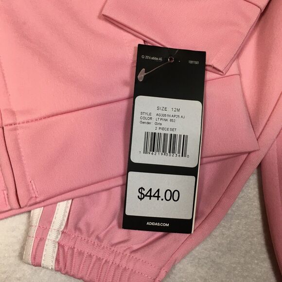 NWT Adidas Toddler Girls 12M 2 Piece Set Tracksuit Jacket Jogger Sweatpants Pink - Picture 4 of 16